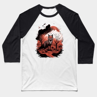 An Orange Fox in a Burning Forest Baseball T-Shirt